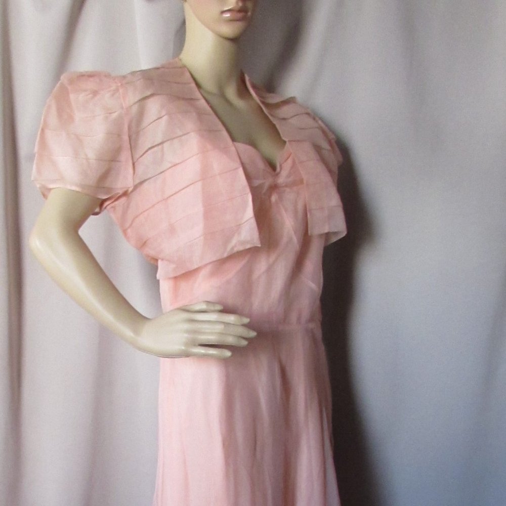 SALE Vintage 1930 Style 1940 Style Peach Organdy Dance Dress - Picture 2 of 10